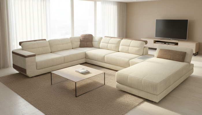 Design Ecksofa an U-Form Modern Sofa Wunnlandschaft Polstersofa Schlofffunktion Miwwel Nei