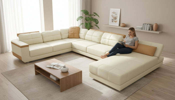 Designer Lieder Stoff Sëtz Modern Ecksofa U-Form Wunnzëmmer Design Couch Polster.
