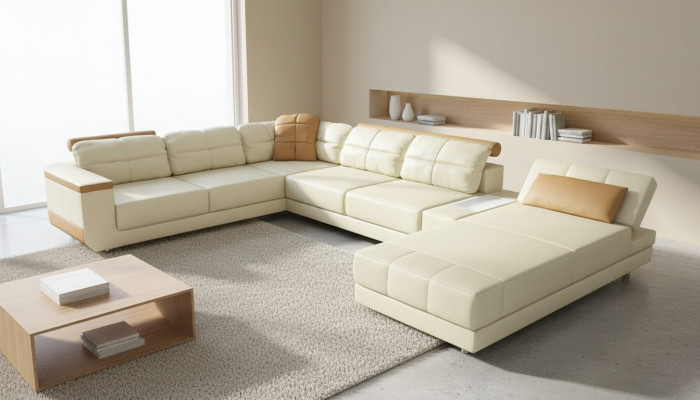 Designer Lieder Stoff Sëtz Modern Ecksofa U-Form Wunnzëmmer Design Couch Polster.