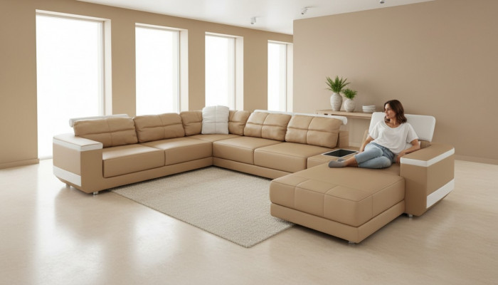 Design Canapé Ecksofa Wunnlandschaft Sofa U-Form Polster Canapéen Textil Canapéen