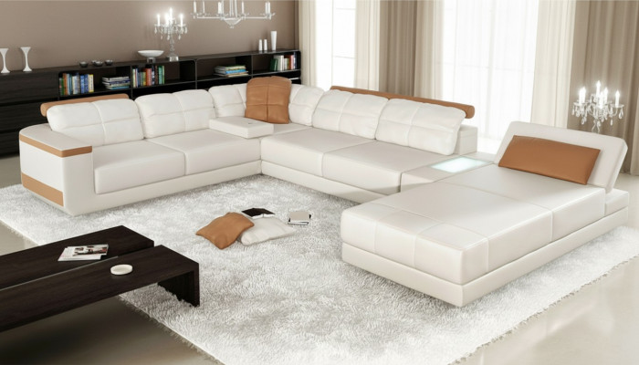 Ecksofa U-Form Sofa Canapé Textil Sofas Design Wunnlandschaft Schlofffunktioun Lieder