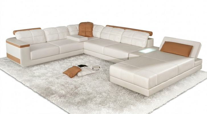 Ecksofa U-Form Sofa Canapé Textil Sofas Design Wunnlandschaft Schlofffunktioun Lieder