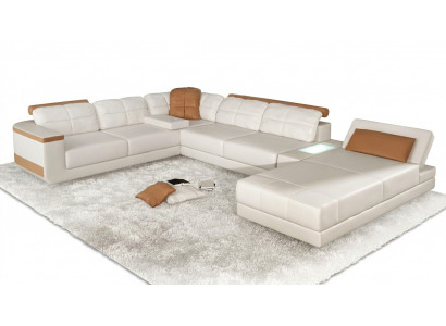 Ecksofa U-Form Sofa Canapé Textil Sofas Design Wunnlandschaft Schlofffunktioun Lieder