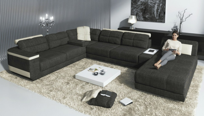 Designer U-Form Ecksofa XXL Wunnlandschaft Sofa Canapé Polstersofa Eck Nei