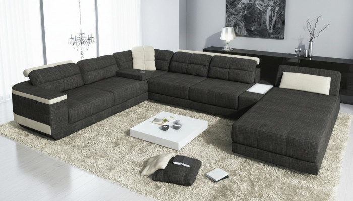 Designer U-Form Ecksofa XXL Wunnlandschaft Sofa Canapé Polstersofa Eck Nei