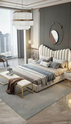 Modern Luxusbetter Polster Lieder Textil Héichwäertegt Schlofzëmmerbett