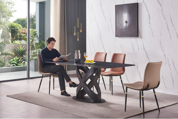 Luxus Modernen Steen Iessdësch Miwwelen Dësch Dëscher Iesszëmmer Design Kichen Nei