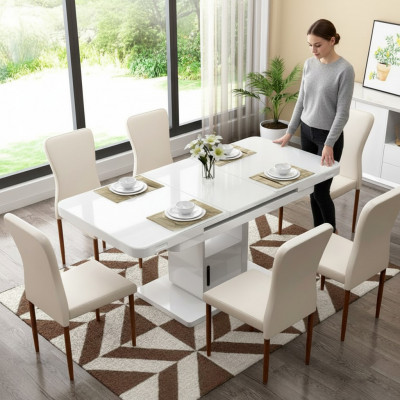 Dësch Luxus Dëscher Modern Iesszëmmer Miwwelen Iessdëscher Holz Holzdëscher Brong Wäiss