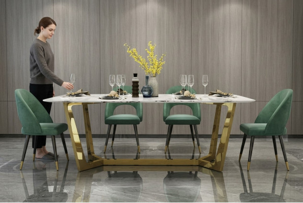 Edelstol Dësch Luxus Dëscher Modern Iesszëmmer Miwwelen Iessdëscher 140x80cm Metall