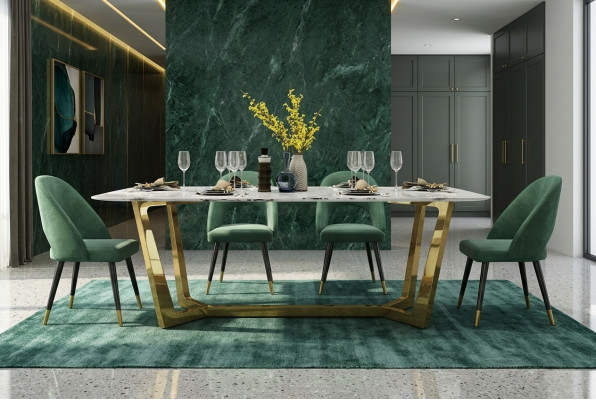 Edelstol Dësch Luxus Dëscher Modern Iesszëmmer Miwwelen Iessdëscher 140x80cm Metall