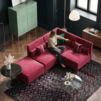 Wunnlandschaft Eckcanapé L-Form Relax Samt Massivholz Sëtz Design Canapé Lounge nei