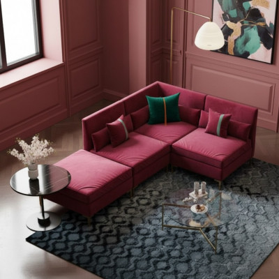 Wunnlandschaft Eckcanapé L-Form Relax Samt Massivholz Sëtz Design Canapé Lounge nei