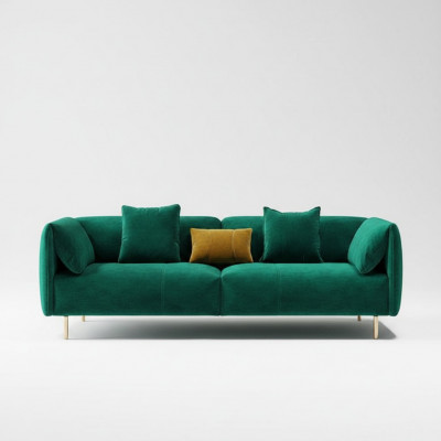 Sofa 2-Sëtz Velvet Zweisëtzer Relax Samt Holz Club Sëtz Design Couch Lounge