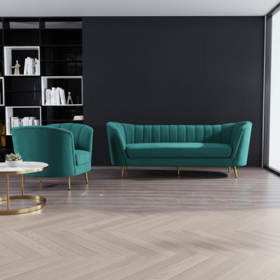 Sëtz Design Canapé Lounge Sofa 2-Sëtzer Wunnlandschaft Relax Samt Massivholz