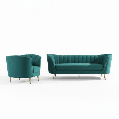 Sëtz Design Canapé Lounge Sofa 2-Sëtzer Wunnlandschaft Relax Samt Massivholz