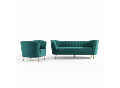 Sëtz Design Canapé Lounge Sofa 2-Sëtzer Wunnlandschaft Relax Samt Massivholz