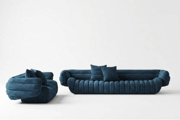 Samt Canapé 2 Sëtzer Wunnlandschaft Massivholz Relax Sëtz Design Couch Lounge