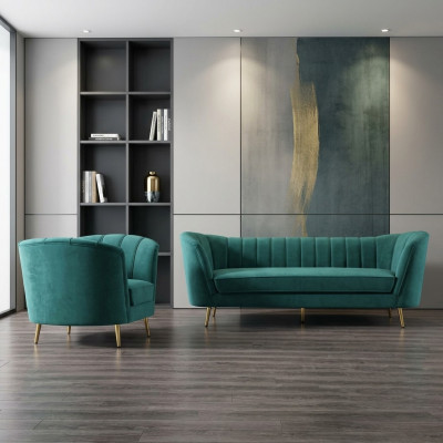 Wunnlandschaft Relax Samt Sëtz Design Canapé Lounge Sofagarnitur 3+1 Sëtzer Miwwelen