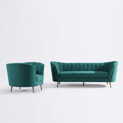 Wunnlandschaft Relax Samt Sëtz Design Canapé Lounge Sofagarnitur 3+1 Sëtzer Miwwelen
