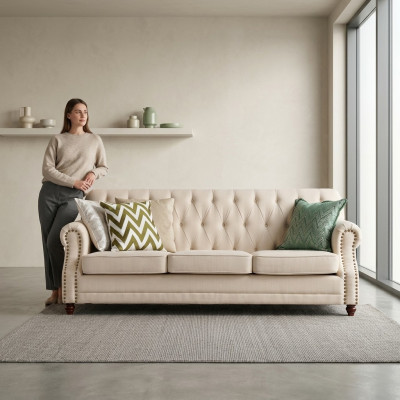 Sofagarnitur 3+1 Sëtz Stoff Sofa Chesterfield Grupp Garnituren Couch Sofas