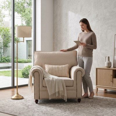 Fauteuil Stoff Canapé Einsitzer Miwwel Relax Sëtz Design Canapé Lounge Textil Landhaus