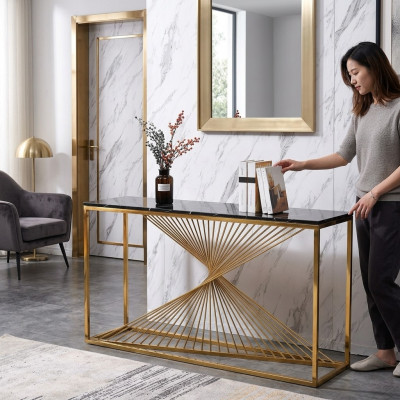 Designer Luxus Konsolendësch Konsolendëscher Holz Metall Design Gold