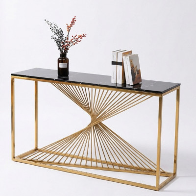 Designer Luxus Konsolendësch Konsolendëscher Holz Metall Design Gold