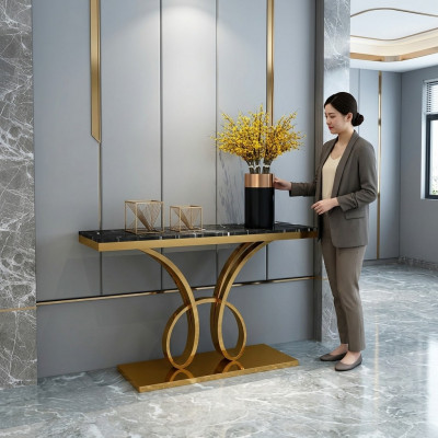 Moderne Konsolendësch Designer Gold Handgemaach Edelstol 120x40cm