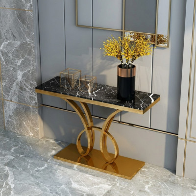 Moderne Konsolendësch Designer Gold Handgemaach Edelstol 120x40cm