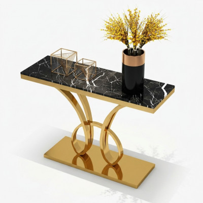 Moderne Konsolendësch Designer Gold Handgemaach Edelstol 120x40cm