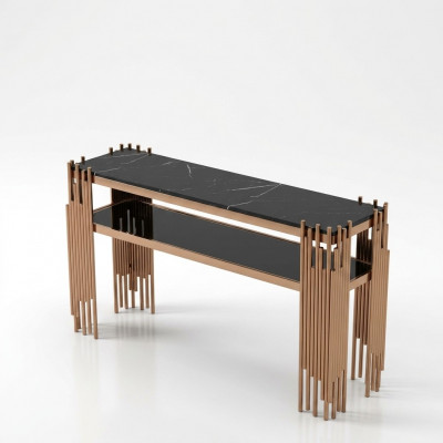 Designer Konsolendësch Holz Dësch Konsole Konsolendëscher Gold-Schwaarz