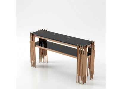 Designer Konsolendësch Holz Dësch Konsole Konsolendëscher Gold-Schwaarz