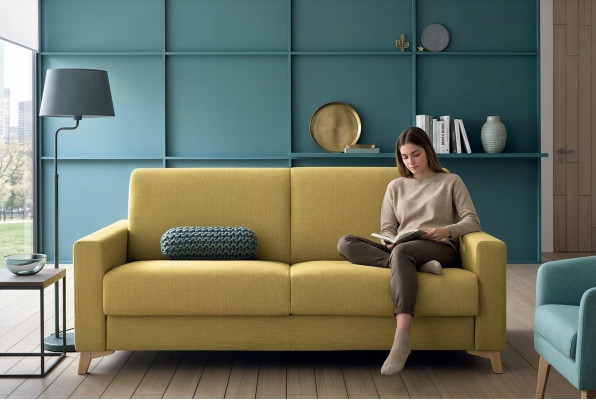 Zwee-Sëtzer Designer Sofa 2 Sëtzer Giel Stoffsofa Schlofzouf italienesch Miwwelen