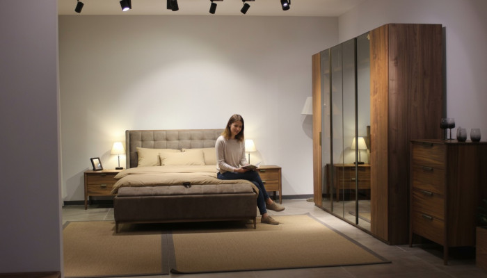 Designer Schlofzëmmer Set Luxus Bëtt 2x Nopersdësch Holz Komplett nei 3 Deeler.