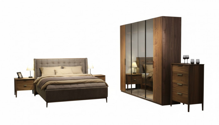 Designer Schlofzëmmer Set Luxus Bëtt 2x Nopersdësch Holz Komplett nei 3 Deeler.