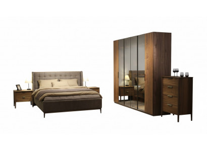Designer Schlofzëmmer Set Luxus Bëtt 2x Nopersdësch Holz Komplett nei 3 Deeler.