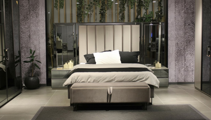 Luxus-Schlofzëmmer-Set Bett + 2x Nuetsdëscher Komplett Zëmmer Miwwelen nei