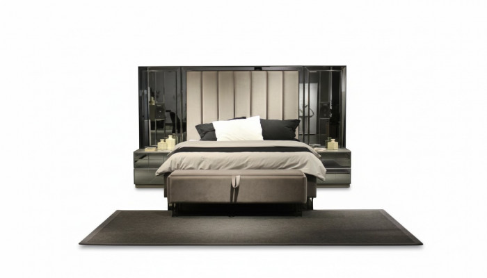 Bett 2x Nuetsdëscher Bänk Design Schlofzëmmer Set 4tlg Luxus Miwwelen Nei