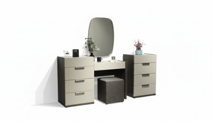 Schminktisch mat Spigel Make Up Schlofkummer Design Miwwelen Holz 2tlg. Nei