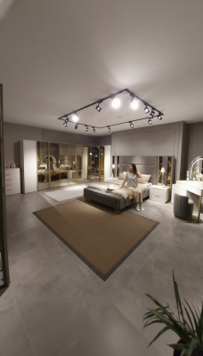 Luxus-Schlofzëmmer-Set Bett + 2x Nuetsdëscher Kommod Kleederschaf Holz Nei
