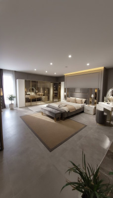 Luxus-Schlofzëmmer-Set Bett + 2x Nuetsdëscher Kommod Kleederschaf Holz Nei