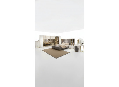 Luxus-Schlofzëmmer-Set Bett + 2x Nuetsdëscher Kommod Kleederschaf Holz Nei