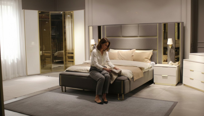 Luxus Schlofzëmmer Set Bett + 2x Nuetsdëscher + Bänk Design Miwwelen 4 Stéck. Nei