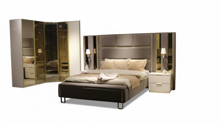 Luxus Schlofzëmmer Set Bett + 2x Nuetsdëscher + Bänk Design Miwwelen 4 Stéck. Nei