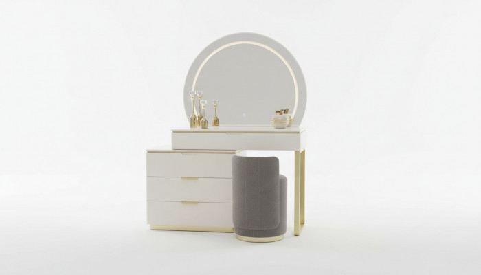 Schminktisch Set Konsolspigel Schlofkummer Miwwel Design Hocker 3 Deeler Nei