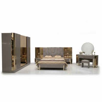 Schlofzëmmer Set Luxus Komplettbett 2x Nuetsdësch Kleederschaf 4-Deeler