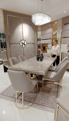Luxus Dësch Beige Edelstol Dëscher Italienescht Design Iessdëscher Iessdësch Nei