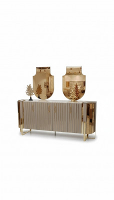 Kommode mat 2x Spigel Holzmiwwel Anrichte Luxus Miwwel Modern Miwwel 3 Deeler. Nei