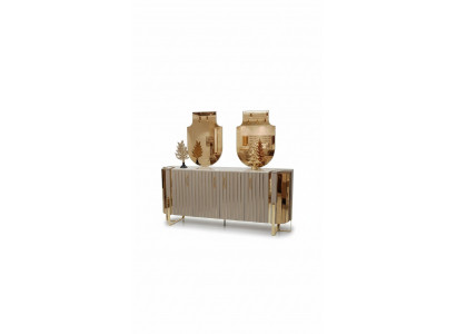Kommode mat 2x Spigel Holzmiwwel Anrichte Luxus Miwwel Modern Miwwel 3 Deeler. Nei