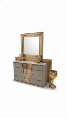 Modern Kommode mat Spigel Luxus Modern Design Schlofzëmmer Holz Set 2 Stéck.